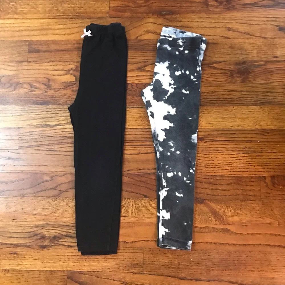 Girls Bottoms Leggings Pants 2 Pc Bundle Black / Black & White Tie Dye 4 / 5 XS